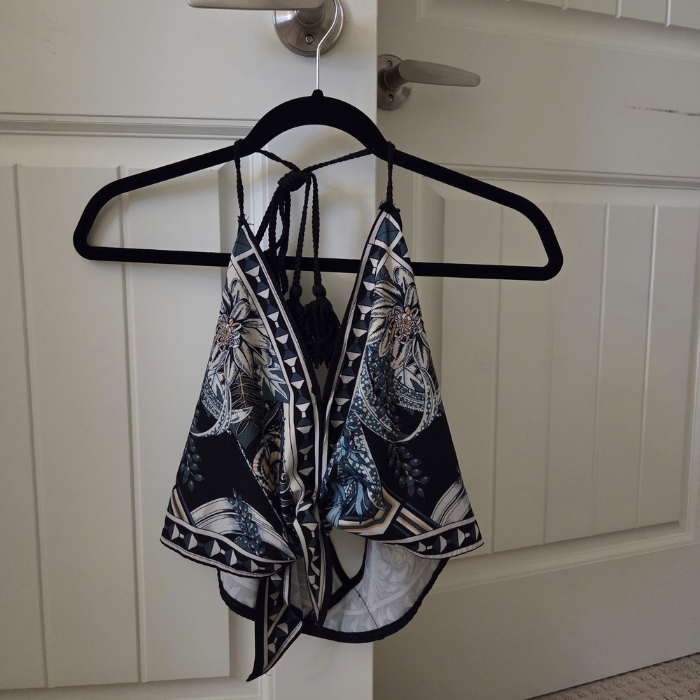 Black Floral Print Halter Camisole Top